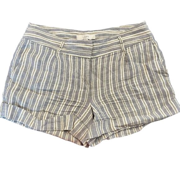 LOFT Ann Taylor women’s shorts linen striped cuff Size 8 - Picture 1 of 5